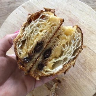 A cross section of a Coconut Pain au Chocolat
